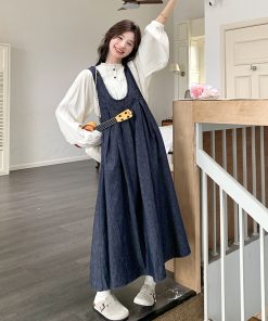 Korean Style Denim Suspender Skirt and Shirt Set for Women - Retro Artistic High-End Youthful Two-Piece Outfit for Spring 2025