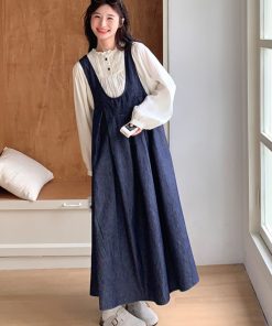 Korean Style Denim Suspender Skirt and Shirt Set for Women - Retro Artistic High-End Youthful Two-Piece Outfit for Spring 2025