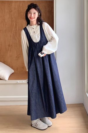 Korean Style Denim Suspender Skirt and Shirt Set for Women - Retro Artistic High-End Youthful Two-Piece Outfit for Spring 2025