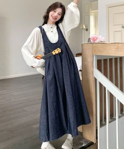 Korean Style Denim Suspender Skirt and Shirt Set for Women - Retro Artistic High-End Youthful Two-Piece Outfit for Spring 2025