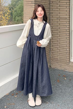 Korean Style Denim Suspender Skirt and Shirt Set for Women - Retro Artistic High-End Youthful Two-Piece Outfit for Spring 2025