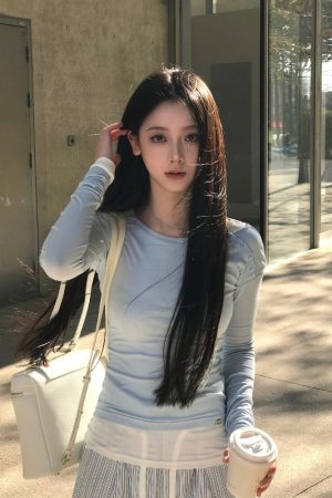 Korean Style Diagonal Collar Two-Piece T-Shirt with Waist-Cinching Top and Lace Long Pants for a Slimming Look