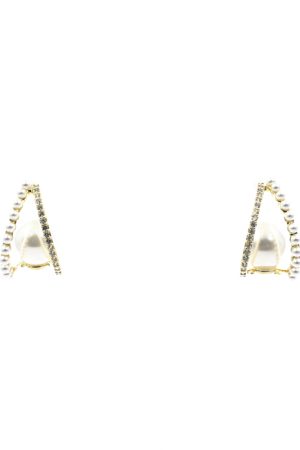 Korean Style Diamond Artificial Pearl Three-Dimensional Curved Triangle S925 Silver Needle Earrings