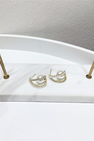 Korean Style Diamond Artificial Pearl Three-Dimensional Curved Triangle S925 Silver Needle Earrings