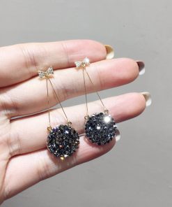 Korean-Style Diamond-Studded Bow Round Cake S925 Silver Needle Earrings - Elegant Sweet Temperament Jewelry for Any Occasion