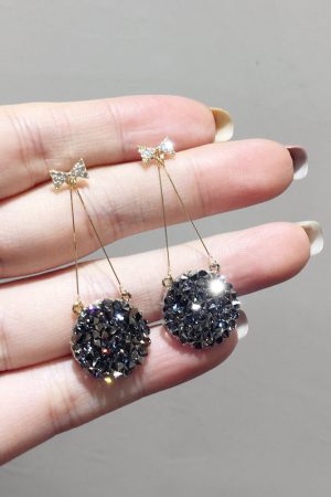 Korean-Style Diamond-Studded Bow Round Cake S925 Silver Needle Earrings - Elegant Sweet Temperament Jewelry for Any Occasion