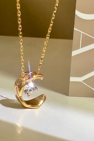 Korean Style Diamond-Studded Moon Pendant Necklace - 925 Pure Silver Clavicle Chain, Jennie-Inspired Fashion Jewelry
