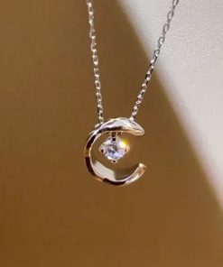 Korean Style Diamond-Studded Moon Pendant Necklace - 925 Pure Silver Clavicle Chain, Jennie-Inspired Fashion Jewelry