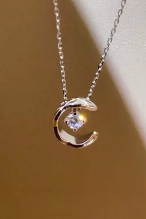 Korean Style Diamond-Studded Moon Pendant Necklace - 925 Pure Silver Clavicle Chain, Jennie-Inspired Fashion Jewelry