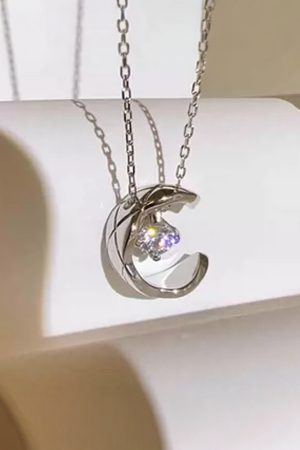 Korean Style Diamond-Studded Moon Pendant Necklace - 925 Pure Silver Clavicle Chain, Jennie-Inspired Fashion Jewelry
