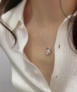 Korean Style Diamond-Studded Moon Pendant Necklace - 925 Pure Silver Clavicle Chain, Jennie-Inspired Fashion Jewelry