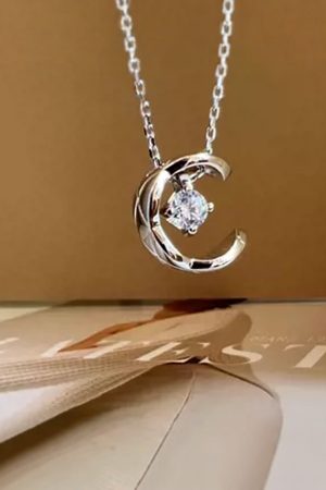 Korean Style Diamond-Studded Moon Pendant Necklace - 925 Pure Silver Clavicle Chain, Jennie-Inspired Fashion Jewelry
