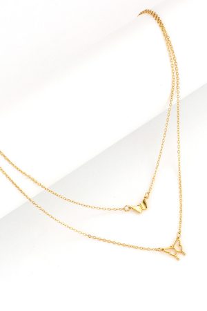 Korean Style Double-Layer Butterfly Pendant Necklace - Fashionable Clavicle Chain for Women, Trendy Stackable Jewelry