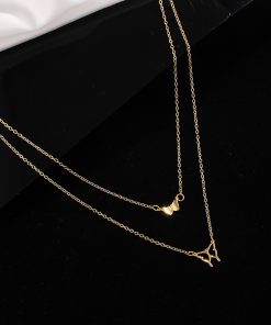 Korean Style Double-Layer Butterfly Pendant Necklace - Fashionable Clavicle Chain for Women, Trendy Stackable Jewelry