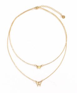 Korean Style Double-Layer Butterfly Pendant Necklace - Fashionable Clavicle Chain for Women, Trendy Stackable Jewelry