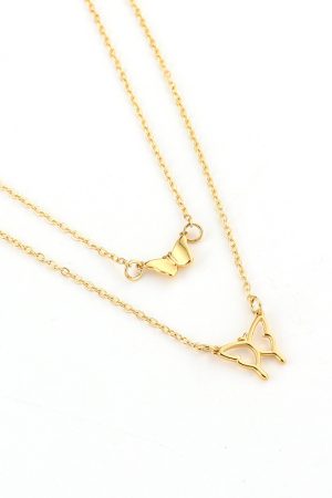 Korean Style Double-Layer Butterfly Pendant Necklace - Fashionable Clavicle Chain for Women, Trendy Stackable Jewelry