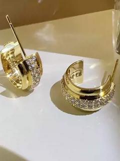 Korean Style Double Layer Diamond Inlaid Ear Hoops - High-End Fashion 925 Silver Earrings