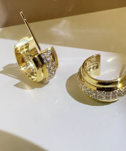 Korean Style Double Layer Diamond Inlaid Ear Hoops - High-End Fashion 925 Silver Earrings