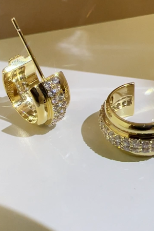 Korean Style Double Layer Diamond Inlaid Ear Hoops - High-End Fashion 925 Silver Earrings