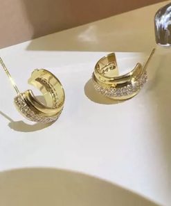 Korean Style Double Layer Diamond Inlaid Ear Hoops - High-End Fashion 925 Silver Earrings