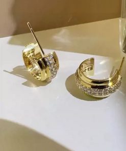 Korean Style Double Layer Diamond Inlaid Ear Hoops - High-End Fashion 925 Silver Earrings