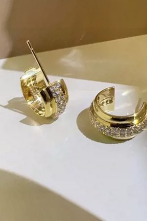 Korean Style Double Layer Diamond Inlaid Ear Hoops - High-End Fashion 925 Silver Earrings