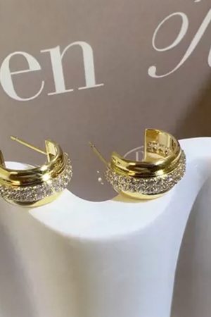 Korean Style Double Layer Diamond Inlaid Ear Hoops - High-End Fashion 925 Silver Earrings