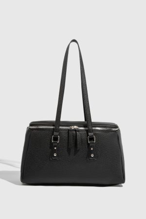 Korean Style Double Zipper Shoulder Bag â€“ Large Capacity Square Box Handbag for Women, Trendy Commuting Accessory