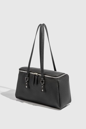 Korean Style Double Zipper Shoulder Bag â€“ Large Capacity Square Box Handbag for Women, Trendy Commuting Accessory