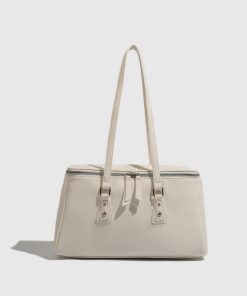 Korean Style Double Zipper Shoulder Bag – Large Capacity Square Box Handbag for Women, Trendy Commuting Accessory