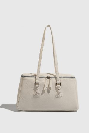 Korean Style Double Zipper Shoulder Bag â€“ Large Capacity Square Box Handbag for Women, Trendy Commuting Accessory