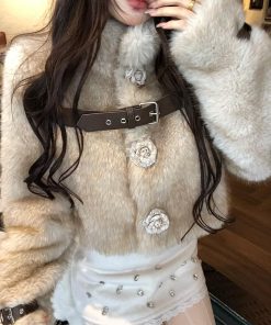 Korean Style Eco-Friendly Faux Fur Coat for Women, Loose Plush Short Jacket for Autumn and Winter Fashion