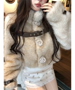 Korean Style Eco-Friendly Faux Fur Coat for Women, Loose Plush Short Jacket for Autumn and Winter Fashion