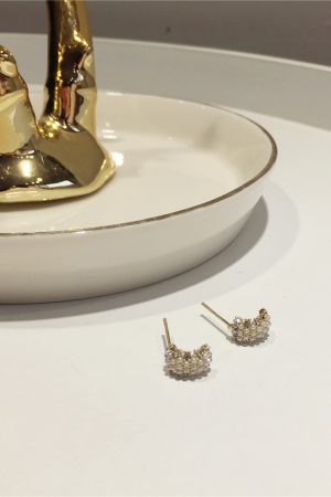 Korean Style Elegant Curved Silver Needle Earrings with Diamond-Inlaid Faux Pearls - Exquisite Small Accessories for Any Occasion