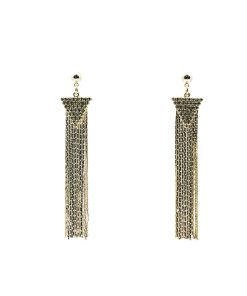 Korean Style Elegant Long Metal Tassel S925 Silver Needle Earrings with Sparkling Diamond Triangular Drop Accessories