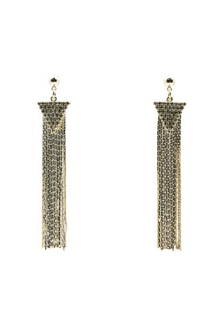 Korean Style Elegant Long Metal Tassel S925 Silver Needle Earrings with Sparkling Diamond Triangular Drop Accessories