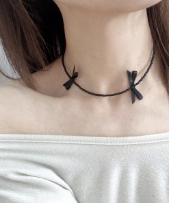 Korean Style Elegant Mini Pearl Beaded Bow Necklace with Clavicle Chain - Sweet Temperament Fashion Accessory