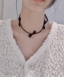Korean Style Elegant Mini Pearl Beaded Bow Necklace with Clavicle Chain - Sweet Temperament Fashion Accessory