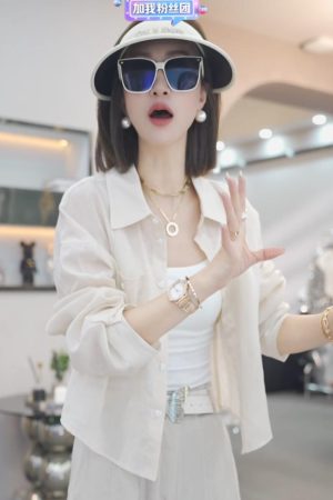 Korean-Style Elegant Solid Color Cardigan Shirt for Women - Slimming Casual Ramie Top for Summer 2025