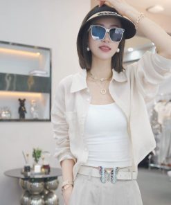 Korean-Style Elegant Solid Color Cardigan Shirt for Women - Slimming Casual Ramie Top for Summer 2025