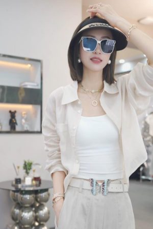 Korean-Style Elegant Solid Color Cardigan Shirt for Women - Slimming Casual Ramie Top for Summer 2025