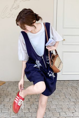 Korean-Style Embroidered V-Neck Suspender Pants Set for Women - 2025 Summer High-End Minimalist Short Sleeve Two-Piece Outfit