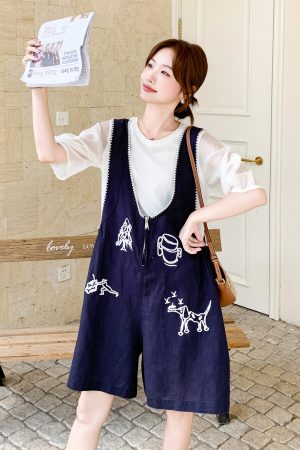 Korean-Style Embroidered V-Neck Suspender Pants Set for Women - 2025 Summer High-End Minimalist Short Sleeve Two-Piece Outfit