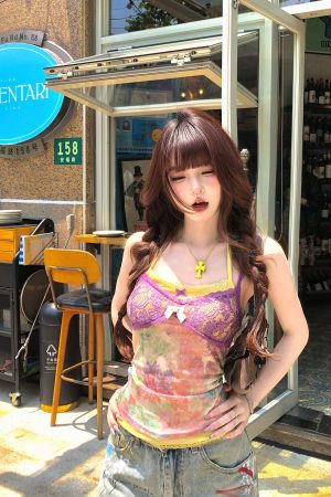 Korean Style Fake Two-Piece Lace Halter Crop Top - Slim-Fit Summer Fashion for Trendy Girls