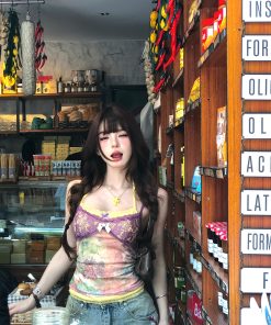 Korean Style Fake Two-Piece Lace Halter Crop Top - Slim-Fit Summer Fashion for Trendy Girls