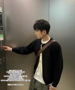 Korean Style Fake Two-Piece Sweater Cardigan for Men, Thick Loose Casual Jacket for Autumn and Winter Fashion