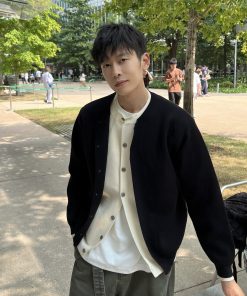 Korean Style Fake Two-Piece Sweater Cardigan for Men, Thick Loose Casual Jacket for Autumn and Winter Fashion