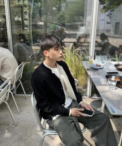 Korean Style Fake Two-Piece Sweater Cardigan for Men, Thick Loose Casual Jacket for Autumn and Winter Fashion