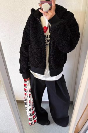 Korean Style Faux Lamb Wool Hooded Jacket for Women, Leather and Fur Blend, Loose Fit Short Fashion Top