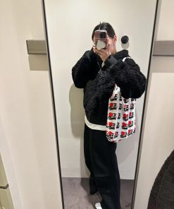 Korean Style Faux Lamb Wool Hooded Jacket for Women, Leather and Fur Blend, Loose Fit Short Fashion Top